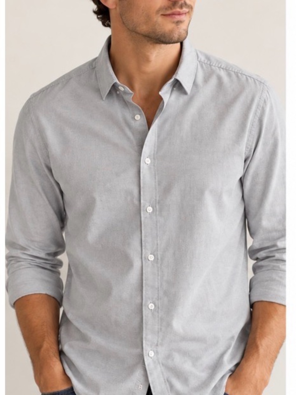 Banana Republic Light Gray Long-Sleeve Casual Button-Down Shirt